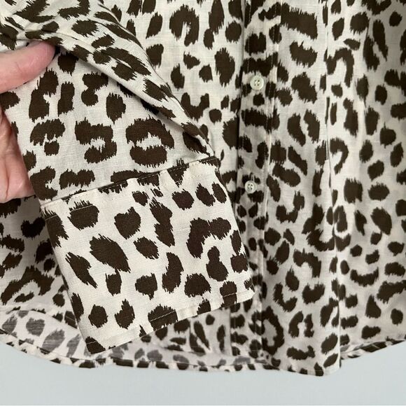J. Crew Cheetah Print Linen Blend Perfect Button Down Shirt, Size 0 NWOT - Picture 6 of 11